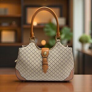 Rioni Madeleine Large Buckle Satchel Monogram Brown Leather   NWOT